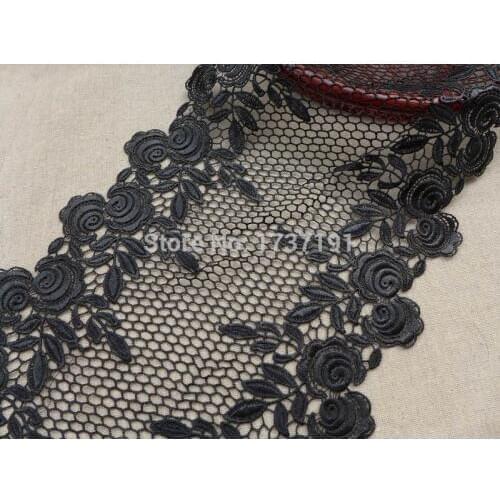Black Rose Bud Flower Lace, Venice Cutwork Lace, Black Lace Trim for Home Decor Costume Supplies 3 Yards