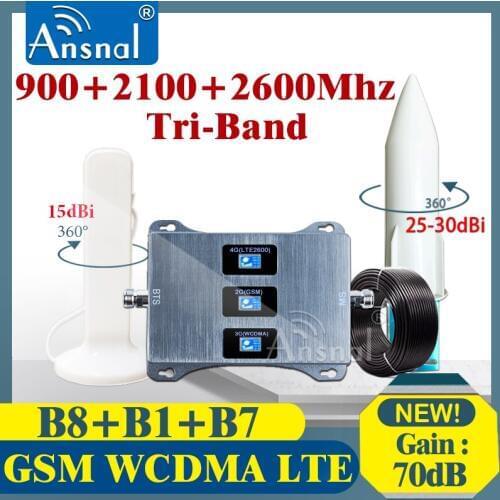 Upgraded!! 900 2100 2600Mhz Tri-Band Cellphone gsm Repeater 2g 3g 4gCellular Signal Booster 4G Cellular Amplifier GSM WCDMA LTE