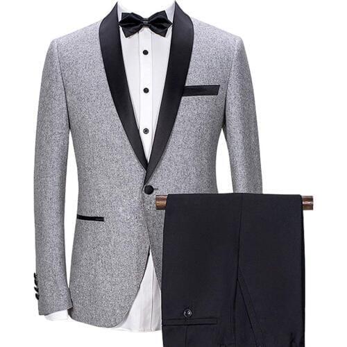Men Suit 2 Pieces Shawl Lapel Mens Suit Sets Wool / Tweed Tuxedos Bridegroom One Button New For Wedding (Blazer +Pants)