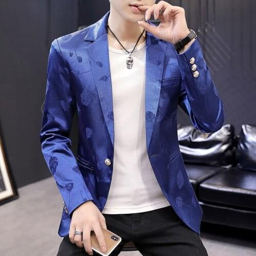 2021 Mens Autumn New Jacquard Suit Youth Slim Fashion Single Button Casual blazer