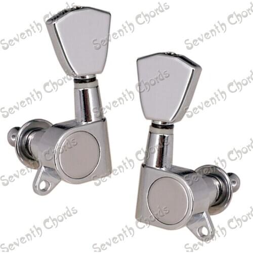 A Set 6 Pcs Guitar String Tuning Pegs Tuners Machine Heads with Trapezoid Buttons - Chrome / 3R3L/6R/6L
