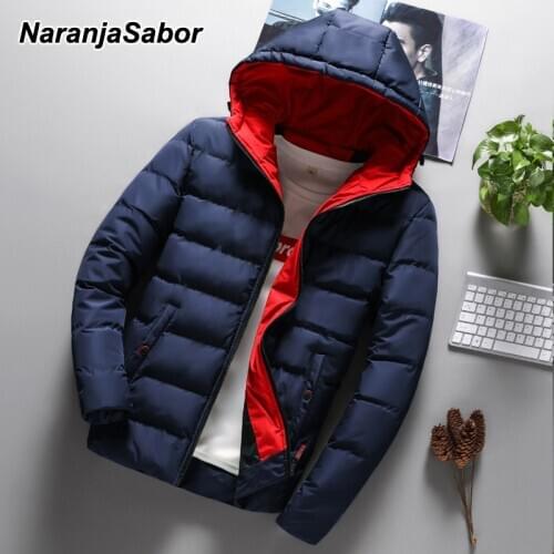 NaranjaSabor Winter Autumn Mens Thick Jacket New Mens Casual Hooded Coats Fashion Warm Down Jackets Male Light Outwear N705
