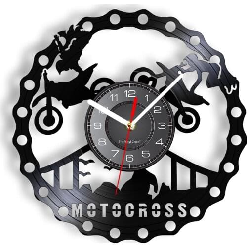 Motocross Racing Brappp Decor Modern Wall Clock Dirtbike Trick Riding Vinyl Record Clock Freestyle Motorcycle Racing Riders Gift