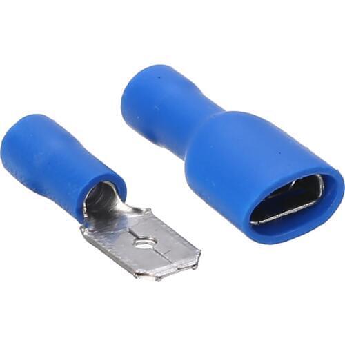 100pcs New Blue Insulated Female & Male Spade Crimp Terminal Connector for Audio Wire 16-14 AWG Cable Electrical Equipment