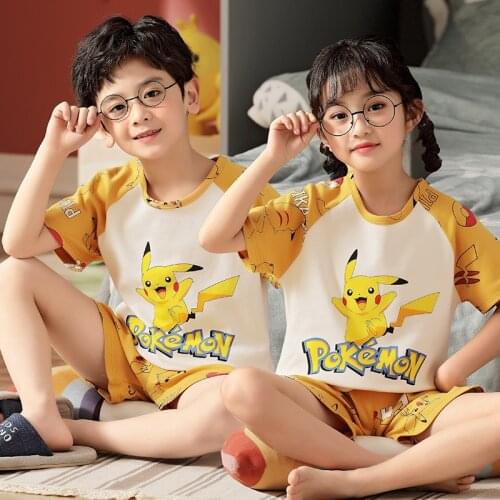 Cartoon 2021 Pure Cotton Summer Children Pajama Sets For Boys Girls Short Sleeve Kids Clothing Sets Fashion