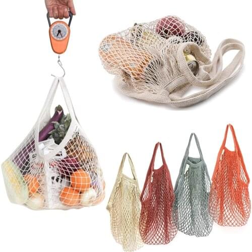 Portable Reusable Grocery Bags Fruit Vegetable Bag Washable Cotton Mesh String Organic Organizer Handbag Shopping Bags Tote