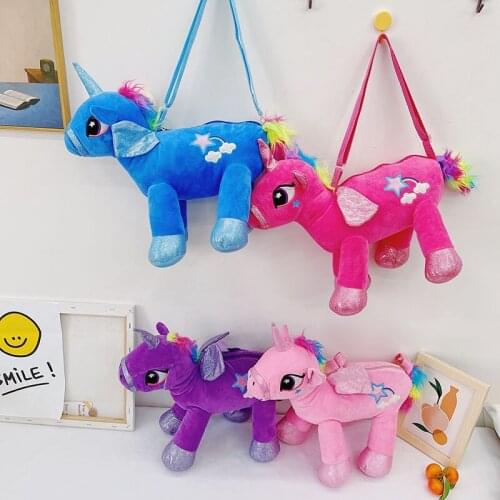 Unicorn backpack Gothic Rock pink Plush flying horse Skeleton stuffed Crossbody Bag high quality gift for friends