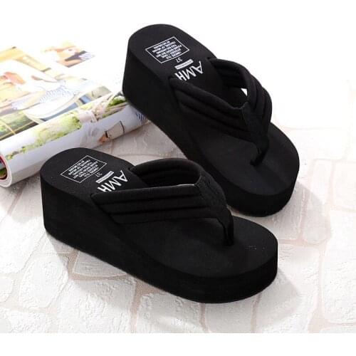 New Womens Summer Fashion High-heel Platform Shoes Thick-soled Non-slip Beach Ladies Flip Flops Sandals and Slippers Sandals