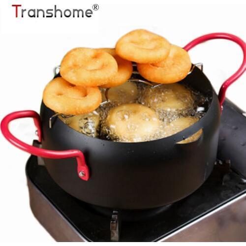Transhome Tempura Frying Pan 16CM Send Filter Oil Rack Frying Pan Non-stick French Fries Maker Pot Kitchen Gadgets Cooking Tools