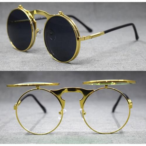 Vintage Round Clips Reading Sunglasses Gold Metal Full Rim Sun Glasses 125 150 175 200 250 300 350 400 450 500 2250 600
