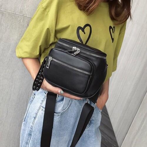 Retro Rivet Shoulder Bag For Women PU Leather Crossbody Bag Multi-pocket Shoulder Bag Fashion Lady Handbag Advanced Black Purse