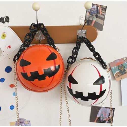 Pumpkin Crossbody Purses Round Shape Handbags for Women PU Leather Halloween Shoulder Bags Devil Tote Messenger Bag