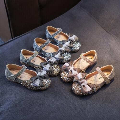 Girls Princess Shoes 2020 Spring Autumn New Fashion Bow Shoes Korean Girls Sequins Non-Slip Soft Sole Shoes