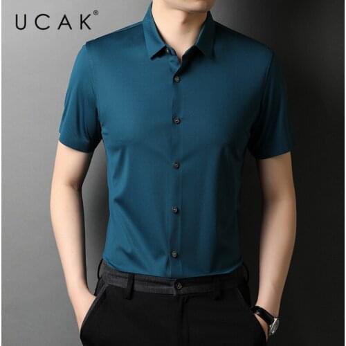 UCAK Brand Turn-dwon Collar Shirt Clothing Streetwear Tops New Summer Arrival Short Sleeve Solid Color Shirts Men Clothes U6209