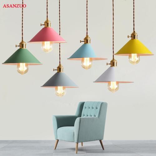 Macaron Twisted cord pendant lights with switch Nordic led lamp Christmas decor Kitchen Dining E27 Pendant Lamp Retro Hang Lamp
