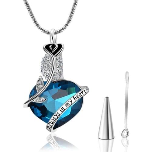 Always In My Heart Rose Urn Necklaces For Ashes Love Crystal Cremation Jewelry Keepsake Holder Pendant Memorial Dropship