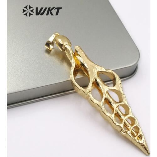 WT-JP110 New arrival1 Natural slice Trumpet Shell Necklace Pendant with mental plate Can make Exquisite Necklaces for women