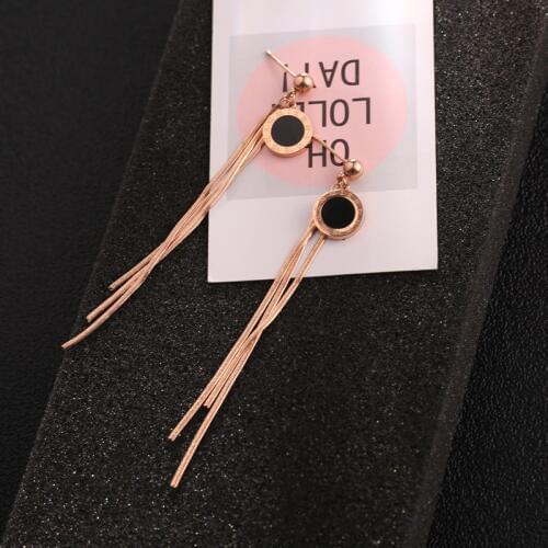 YUN RUO 2019 Fashion Roman Numerals Tassel Stud Earring Rose Gold Color Woman Birthday Gift Titanium Steel Jewelry Never Fade