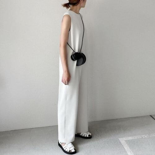 One piece jumpsuits women 2021 summer white Wide legs rompers Wear Loose Simple Sleeveless Playsuits kuzuwata korean japan style