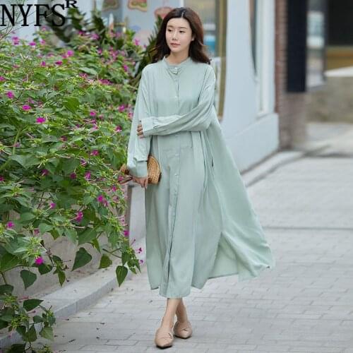 NYFS Autumn Dress 2021 Korean New Fashion Woman Dress Vestidos Robe Elbise Loose and straight Shirt Dress
