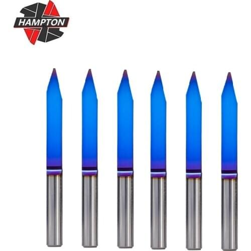 10pcs 4mm Shank PCB Engraving Bit Nano Blue Coating V Shape Carbide Carving Cutters Flat Bottom Engraving Bits Set