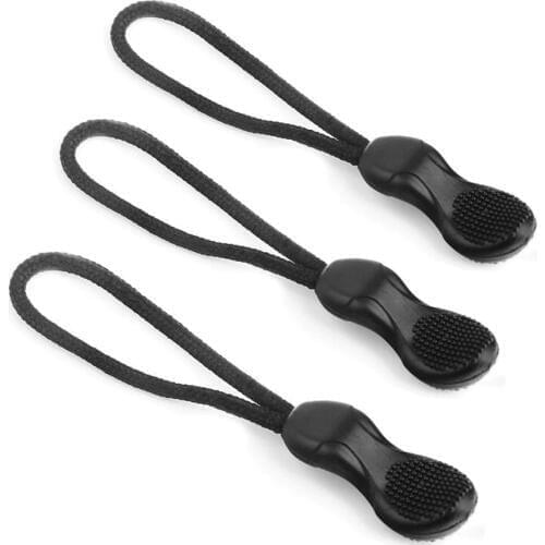 10 Pcs High Quality Black PVC Zipper Pull Cord Zipper Rope Pull Puller End Fit Rope Tag Fixer Zip Cord for Garment Bags
