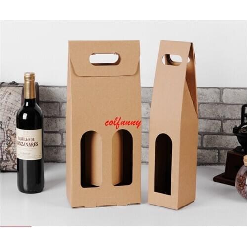 200pcs/lot Fast Shipping Kraft Paper Wine Bags Hot-stamping logo Package Oliver Oil Bottle Carrier Gift Holder F062505