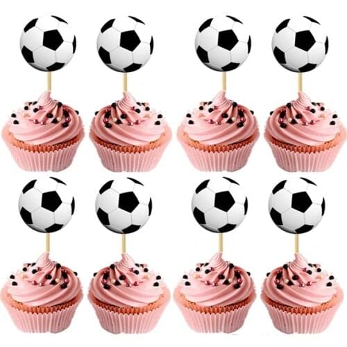 24pcs/lot Football theme Cupcake Topper Picks Football Club Sports Soccer Cup Kids Boy Birthday Family Party Decoration Supplies