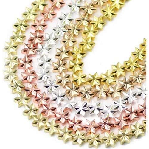 55pcs 7MM Six-Pointed Star Rose Gold Hematite Natural Stone Hexagram Spacer Loose Beads For Jewelry Making Diy Bracelet Necklac