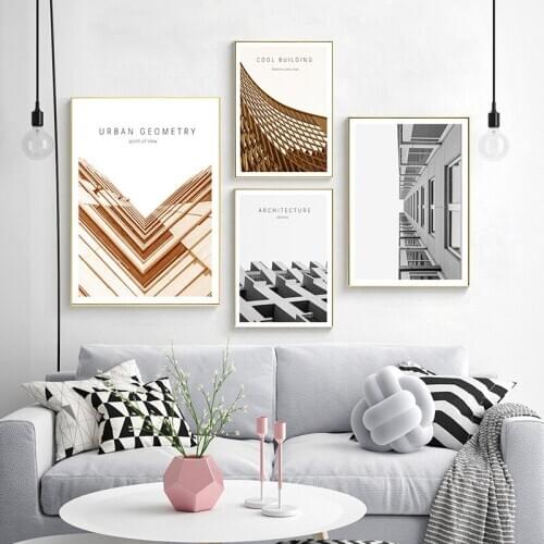 Abstract Geometric Architectural Art Corner Canvas Painting Posters Prints Wall Art Picture for Living Room Decor