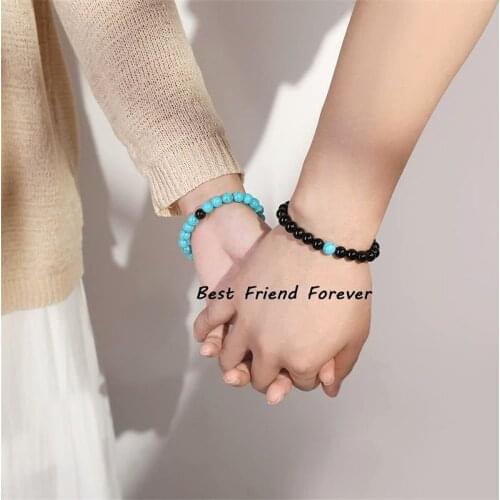 New Trendy Beaded Bracelet Couple Jewelry 8mm Natural Stone Bead Magnet Lovers Evil Eye Bracelets For Women Men Freeshipping