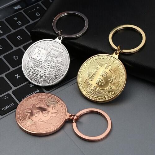1PC 2020 Hot Bitcoin Key Chain Copper Plated Key Ring Key Ring Commemorative Collectors Fashion Jewelry Friends Gifts Bag Pend