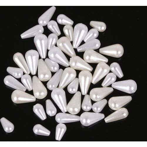 ABS Double Hole Tear Drop Beads 50-100pcs/Lot White/Ivory Imitation Pearl Beads For DIY Jewelry Making Indian Beads