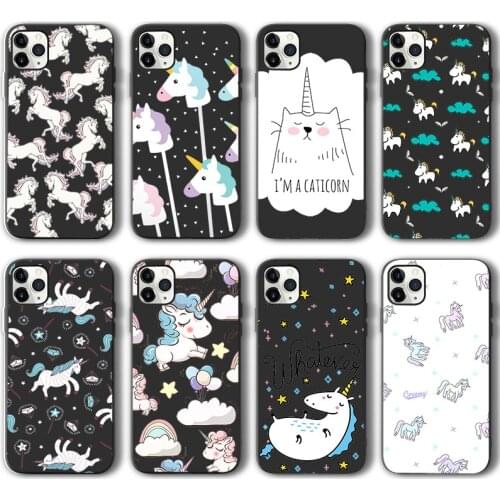 Unicorn Case for iPhone 12 Pro Max Funda Case for iPhone 11 12 Pro XR XS Max mini 7 X 8 6 6S Plus 5 5S SE 2020 Black Silicone