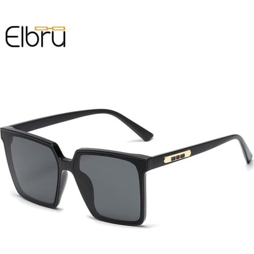 Elbru 2021 Fashion New Oversized Square Sunglasses For Driving Vintage Men Women Polarized Sunshades Gray Clear Lens Sun Glasses