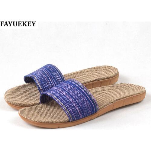FAYUEKEY 18 New Fashion Summer Home Linen Breathable Slippers Women Indoor\Floor Beach Girls Open-toed Slippers Slides Shoes