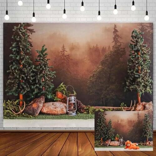 Forest Jungle Adventure Backdrops Boy Baby Shower Pine Stone Lantern Photography Backgrounds Photo Studio Photozone Decor Props