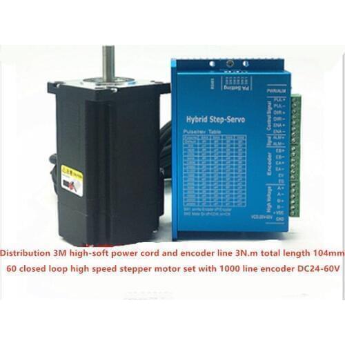 Nema 24 Closed Loop Stepper Motor Driver Kit High Speed 60BH250-112B 8A 3N/3.5N/4N.m + HB860H Driver with 1000 line encoder