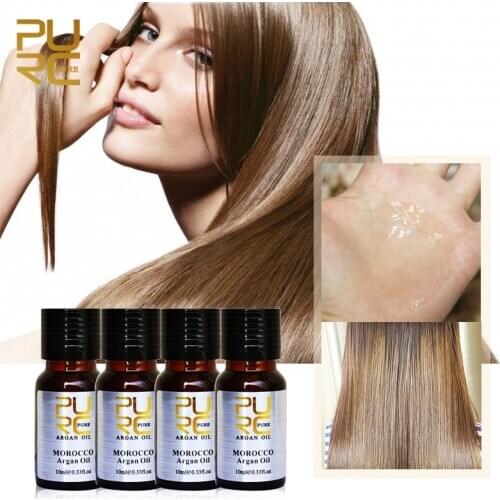 PURE argan oil 4 bottles 10ml one set Hair Care Hair & Scalp Treatment Pure Moroccan Argan Oil for Dry and Damaged Hair PURC