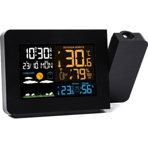 Color Screen Weather Station Backlight LCD Digital Alarm Clock Projector Projection Clocks Weather Forecast Support 7 Languages