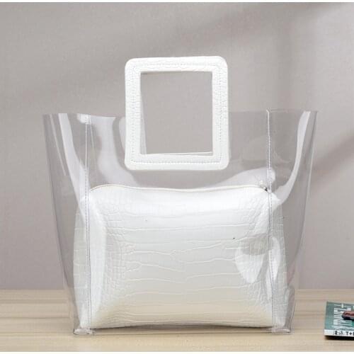 Fashion High Quality Women Transparent PVC Handbag Summer Sweet Lady Jelly Clear Plastic Beach Bag Candy Shoulder Bags Tote Bag