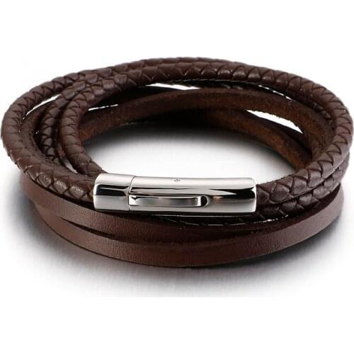 HAOLYNJOY Fashion Multi- Layered Genuine Cowhide Bracelet Men Retro Brown Leather Wrap Bracelets Jewelry