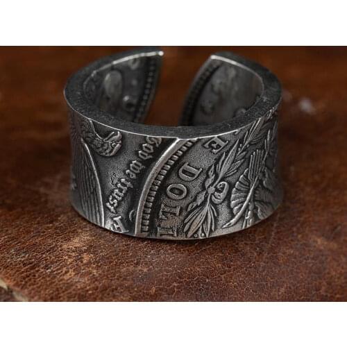 Handmade Morgan Coin Transformation Ring Male Personality Retro Open Ring Female Domineering Couple Silver Coin Pair Ring Tide