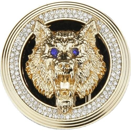 New Alloy with Diamond Set Smooth Buckle Wolfhead Mens Belt Buckle Leisure Plate Buckle Luxury Designer Men