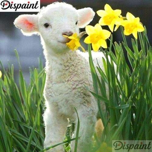 Dispaint Full Square/Round Drill 5D DIY Diamond Painting "Animal sheep flower" 3D Embroidery Cross Stitch 5D Home Decor A18418