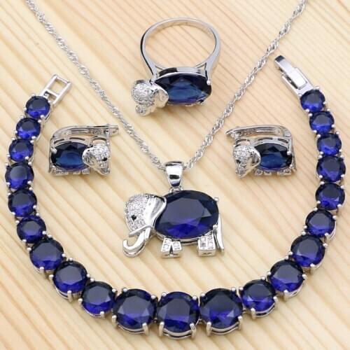 925 Silver Jewelry Sets Blue Cubic Zirconia For Women Silver Accessories Animal Pendant Bracelet Ring Earring Necklace Set