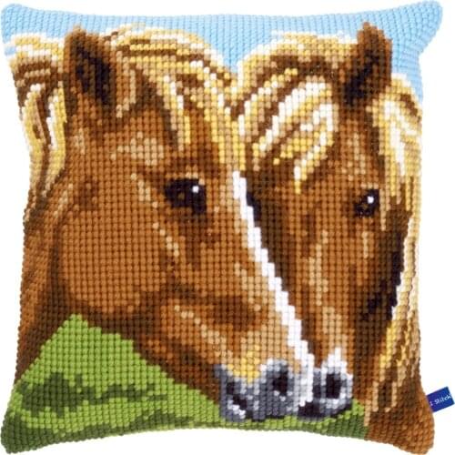 DIY Cross Stitch Cushion Cover Two Horses Needlepoint Kits Printed Canvas Chunky Yarn Cross-stitch Pillow Case Arts & Crafts