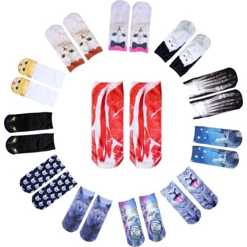 Perfering 2019 Hot Pop Unique New Sock Cartoon Men Women Short Socks 3D Painting Art Cat Meias Female Funny Kawaii INS Sock