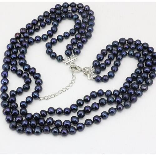 New fashion 7-8mm Natural Freshwater Pearl Round Beads 3 Colors Necklace For Women Jewelry 3 Rows Chains Prom Gifts 17-19" B3457