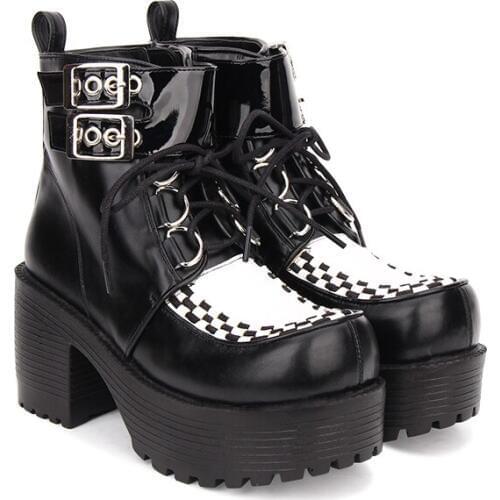 Angelic imprint New Arrival PU Leather Round Toe Punk style Platform Booties Ankle Boots Lolita Women Shoes Size 35-39 9710